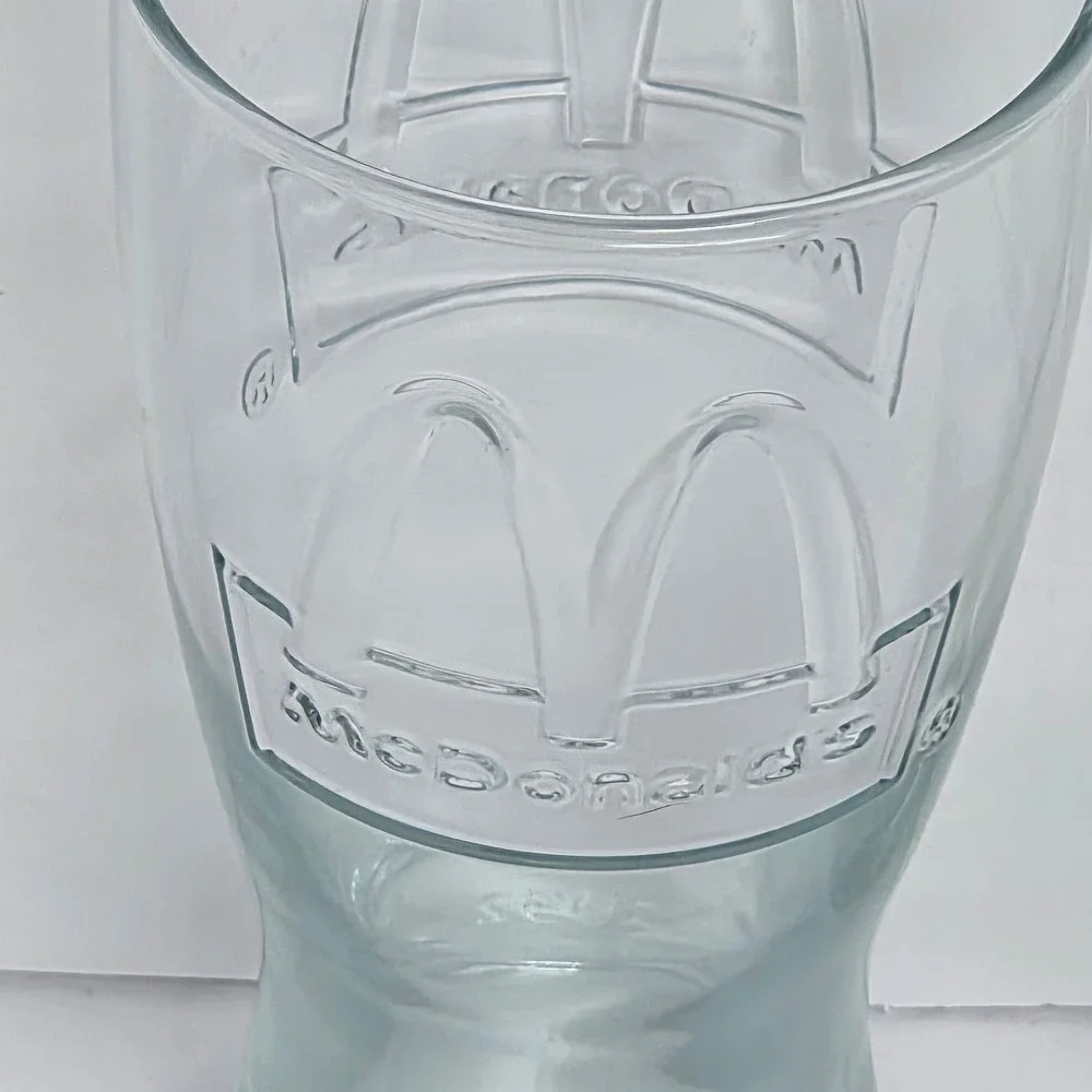 Vintage 1992 McDonalds Embossed Glass Tumblers Set of 3 Clear Golden Arches 6in
